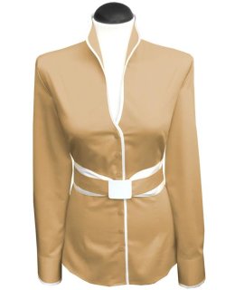 Stand-up collar blouse piped, gold / white/goes out of the assortment