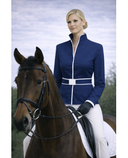 Stand-up collar blouse piped, marine / white