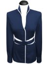 Stehkragenbluse paspeliert, marine/weiss