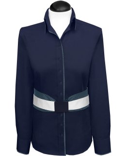 Contrast blouse 2-color: marine plain with navy / white dotted pipeline