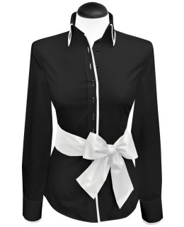 Contrast blouse black plain with white piping/goes out of the assortment