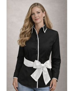 Contrast blouse black plain with white piping