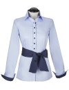 Contrast blouse with patch: light blue with navy / white spotted