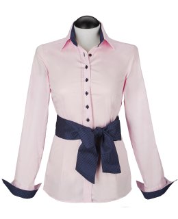 Kontrastbluse mit Patch: rosa mit marine/weiss gepunktet/Geht aus dem Sortiment