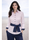 Contrast blouse with patch: pink with navy / white spotted