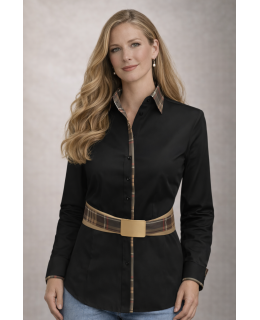 Zweifarbige schwarze UMANI Kontrastbluse mit Patch und Karo 6