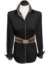 Kontrastbluse 2-farbig mit Patch: schwarz Uni mit Karo...