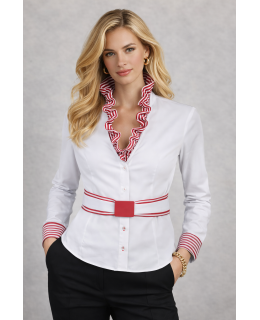 Ruffle blouse striped contrast, red / white/goes out of the assortment