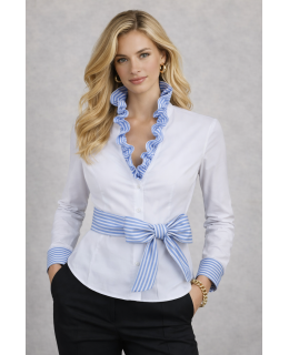Ruffle blouse striped contrast, light blue / white/goes out of the assortment