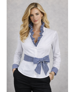 Ruffle blouse striped contrast, marine / white/goes out of the assortment