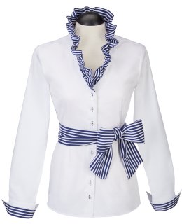 Ruffle blouse striped contrast, marine / white