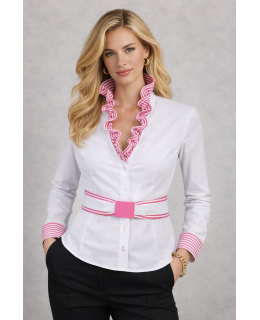 Ruffle blouse striped contrast, pink / white/goes out of the assortment