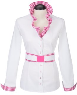 Ruffle blouse striped contrast, pink / white