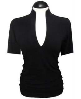 Short Sleeve Stand Collar Shirt, Black/goes out of the assortment