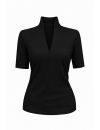 Short Sleeve Stand Collar Shirt, Black