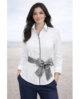 Contrast blouse Weiss Uni with Smoky  Piped