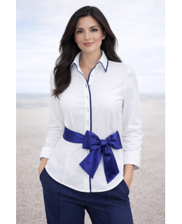 Contrast blouse White Uni with Ocean  Piped