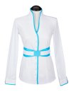 Stand-up collar blouse Piped, white / turquoise/goes out...