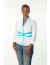 Stand-up collar blouse Piped, white / turquoise/goes out...