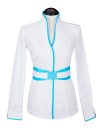 Stand-up collar blouse Piped, white / turquoise