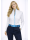 Stand-up collar blouse Piped, white / turquoise