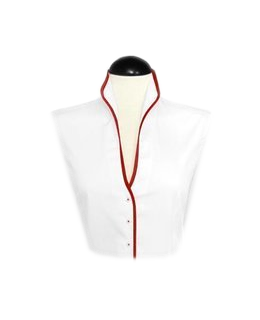 Blousen collar stand collar white, carmin red piped/goes out of the assortment